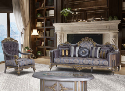 Sofa Chesterfield Set Purple Coffee table Designer Group 3-piece. Living room